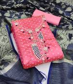 Pink color weaving work modal butti cotton unstitched dress material