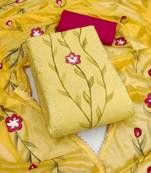 Yellow color sequence work cembric cotton unstitched dress material