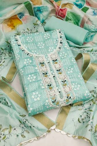 Sea green color weaving work modal cotton unstitched dress material