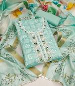 Sea green color weaving work modal cotton unstitched dress material