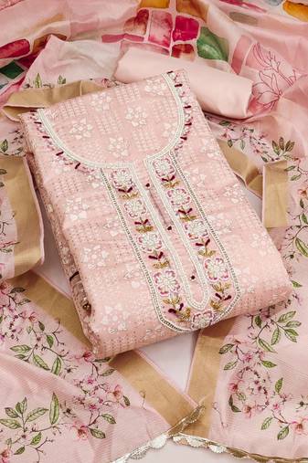 Peach color weaving work modal cotton unstitched dress material