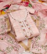 Peach color weaving work modal cotton unstitched dress material