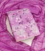 Lavender color embroidered work cembric cotton unstitched dress material