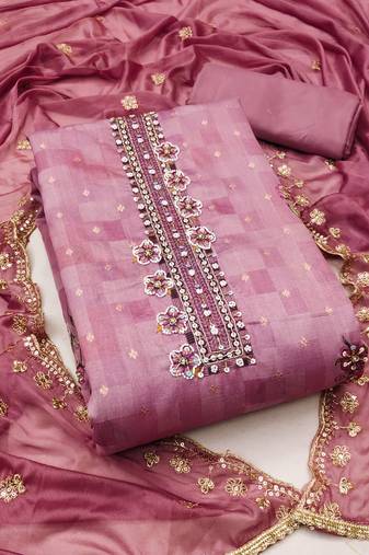 Pink color weaving work modal butti cotton unstitched dress material