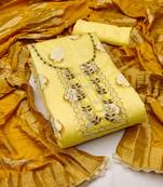 Yellow color hand work work modal cotton unstitched dress material