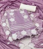 Purple color embroidered work roman silk unstitched dress material