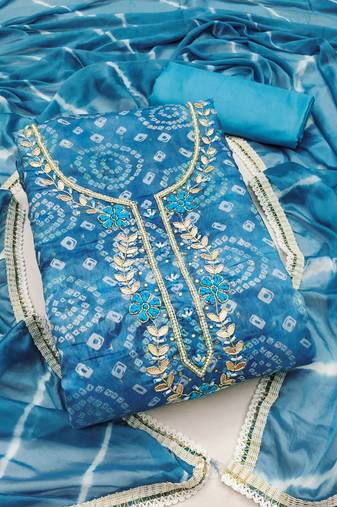 Blue color digital print work modal butti cotton unstitched dress material