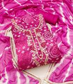 Pink color digital print work modal butti cotton unstitched dress material