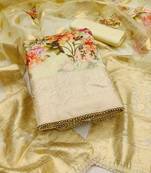 Beige color weaving work viscose organza unstitched dress material