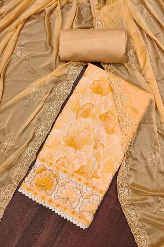 Beige color sequence work maslin cotton unstitched dress material