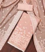 Peach color weaving work banarasi cotton unstitched dress material