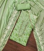 Sea green color sequins work viscose organza unstitched dress material