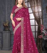 Magenta designer heavy zari embroidery work silk saree