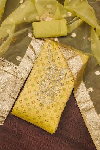 Light green color hand work work modal cotton unstitched dress material