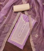 Purple color embroidered work roman silk unstitched dress material