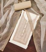 White color embroidered work roman silk unstitched dress material