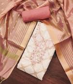 White color weaving work maslin banarasi cotton unstitched dress material