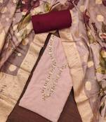 Peach color digital print work cembric cotton unstitched dress material