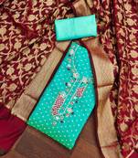 Green color weaving work modal butti cotton unstitched dress material