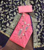 Pink color weaving work modal butti cotton unstitched dress material