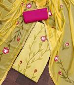 Yellow color sequence work cembric cotton unstitched dress material