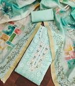 Sea green color weaving work modal cotton unstitched dress material