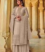 Fawn Embroidered Art Silk Semi Stitched Straight Palazzo Suit. Up To 42" Size