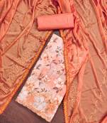 Peach color embroidered work cembric cotton unstitched dress material