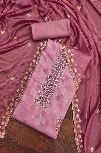 Pink color weaving work modal butti cotton unstitched dress material