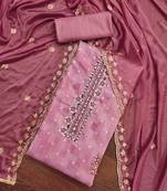 Pink color weaving work modal butti cotton unstitched dress material