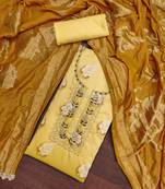 Yellow color hand work work modal cotton unstitched dress material