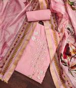 Pink color embroidered work modal cotton unstitched dress material
