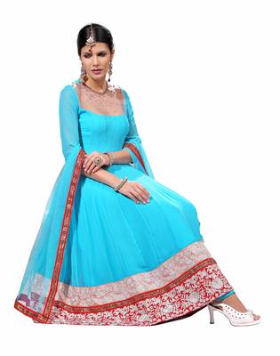 Blue Georgette Plain semi_stitched salwar with dupatta 1