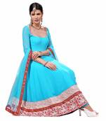 Blue Georgette Plain semi_stitched salwar with dupatta