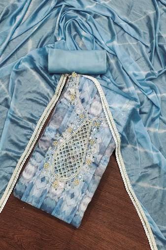 Teal blue color weaving work modal butti cotton unstitched dress material