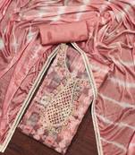 Peach color weaving work modal butti cotton unstitched dress material