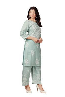Blue colour ethnic chikankari embroidery work cotton fabric readymade kurta set 3