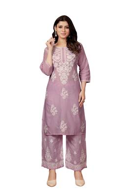 Purple colour ethnic chikankari embroidery work cotton fabric readymade kurta set 1