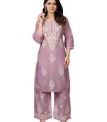 Purple colour ethnic chikankari embroidery work cotton fabric readymade kurta set