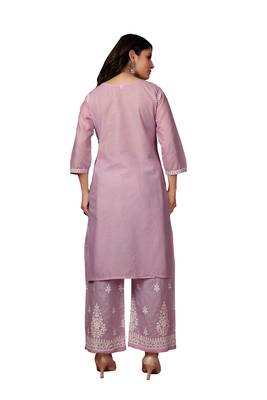 Purple colour ethnic chikankari embroidery work cotton fabric readymade kurta set 3