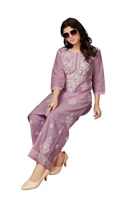 Purple colour ethnic chikankari embroidery work cotton fabric readymade kurta set 4