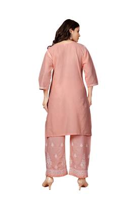 Peach colour ethnic chikankari embroidery work cotton fabric readymade kurta set 3