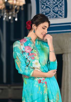 Sea green colour designer printed coord set for trendy fashion looks in muslin fabric 4
