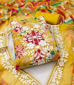 Yellow color embroidered work heavy organza unstitched dress material