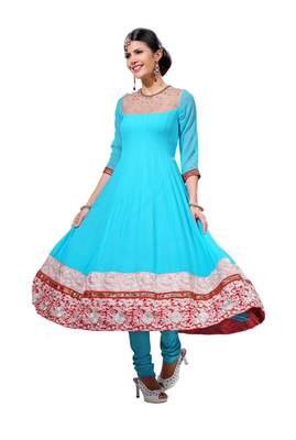 Blue Georgette Plain semi_stitched salwar with dupatta 3