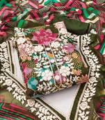 Olive green color embroidered work heavy organza unstitched dress material