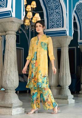 Olive colour designer printed coord set for trendy fashion looks in muslin fabric 5