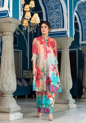 Multy colour designer printed coord set for trendy fashion looks in muslin fabric 1