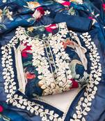 Navy blue color embroidered work heavy organza unstitched dress material