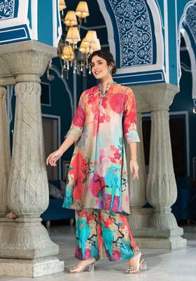 Multy colour designer printed coord set for trendy fashion looks in muslin fabric 5